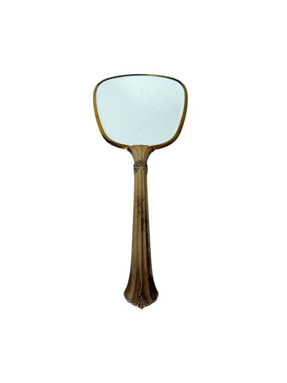 Vanity Hand Mirror Boudoir Decor Blue Floral VTG Brass Tone Hollywood Regency